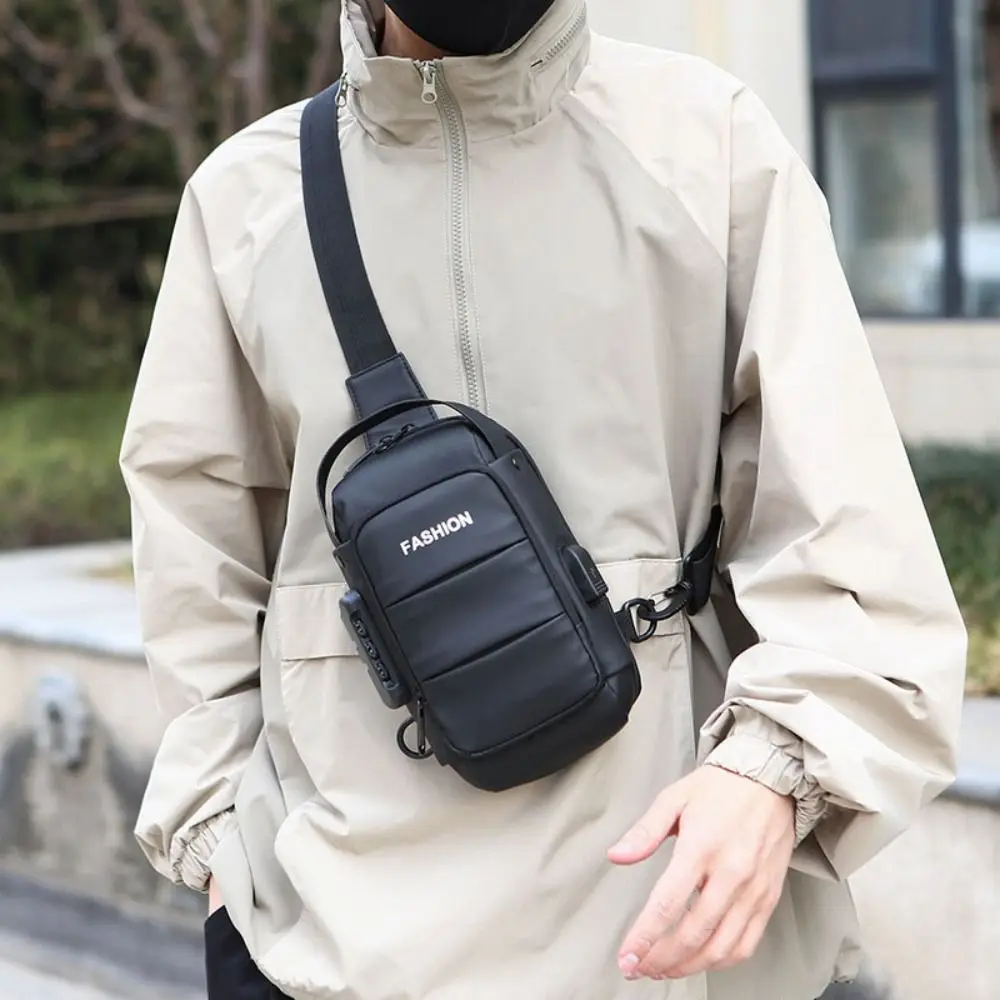 

Anti-theft Men's Chest Bag Adjustable Strap USB Charging Port Password Sling Bag Waterproof Large Capacity