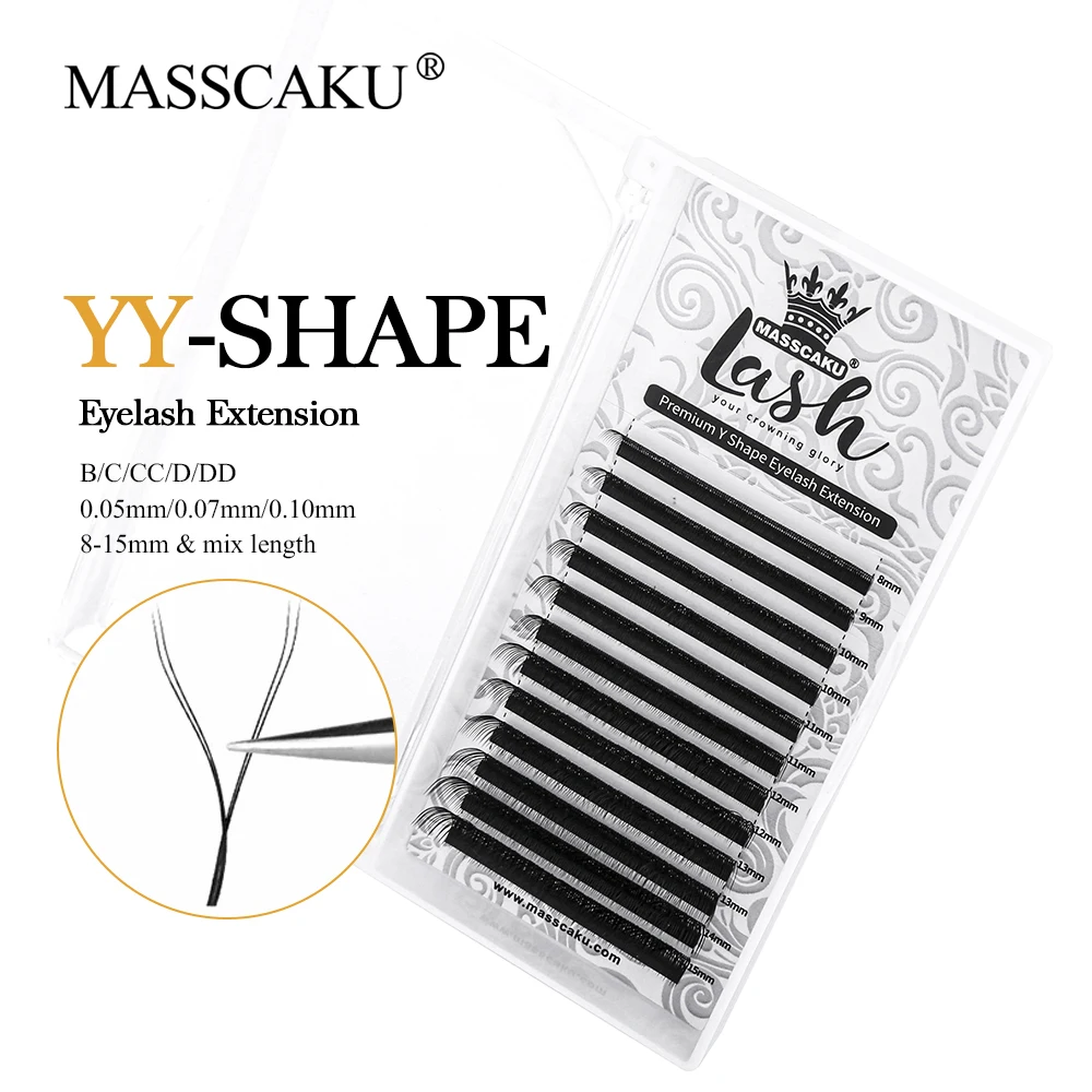 

Customized Yy Shape Eyelashes Extensions Vendor C D Curl Synthetic Silk Mink Fur Velvet Lashes Fast Fanning Mage Volume Y Lash