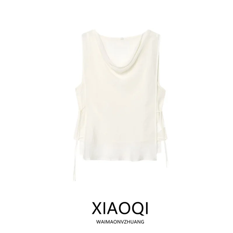 

Summer 2025 New Women's Faion irt Wrinkle Effect ort Svel Draped Collar All-Match Casual Sle Commute Sle Pure...