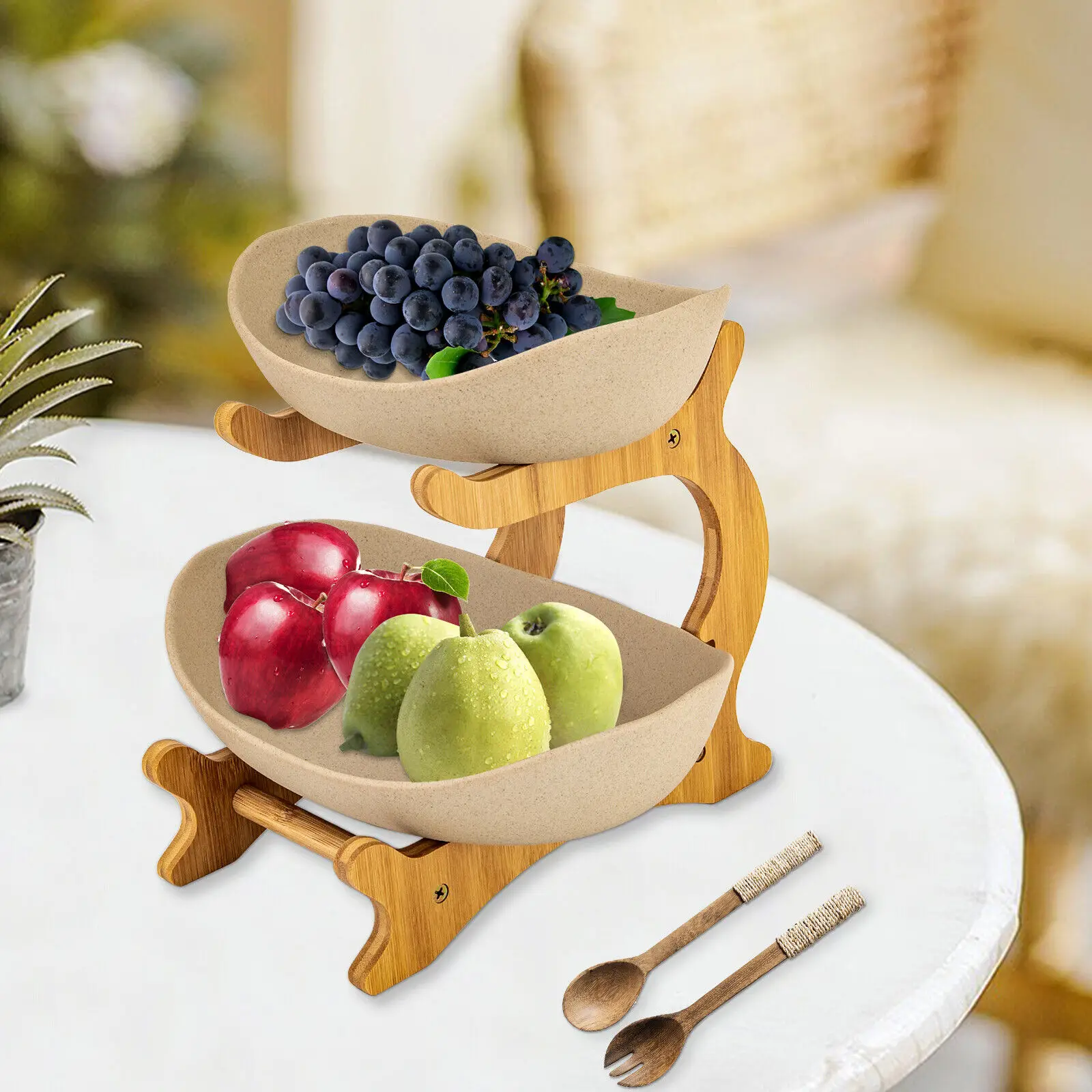 

2 Tiers Fruit Basket Kitchen Fruit Bowl for Kitchen Counter Storage Rack Stand Ceramic Bowl for Vegetables & Fruits