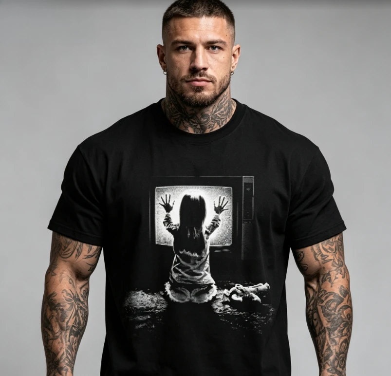 2026 new Men's retro TV scene print classic natural pattern short-sleeved casual summer shirt