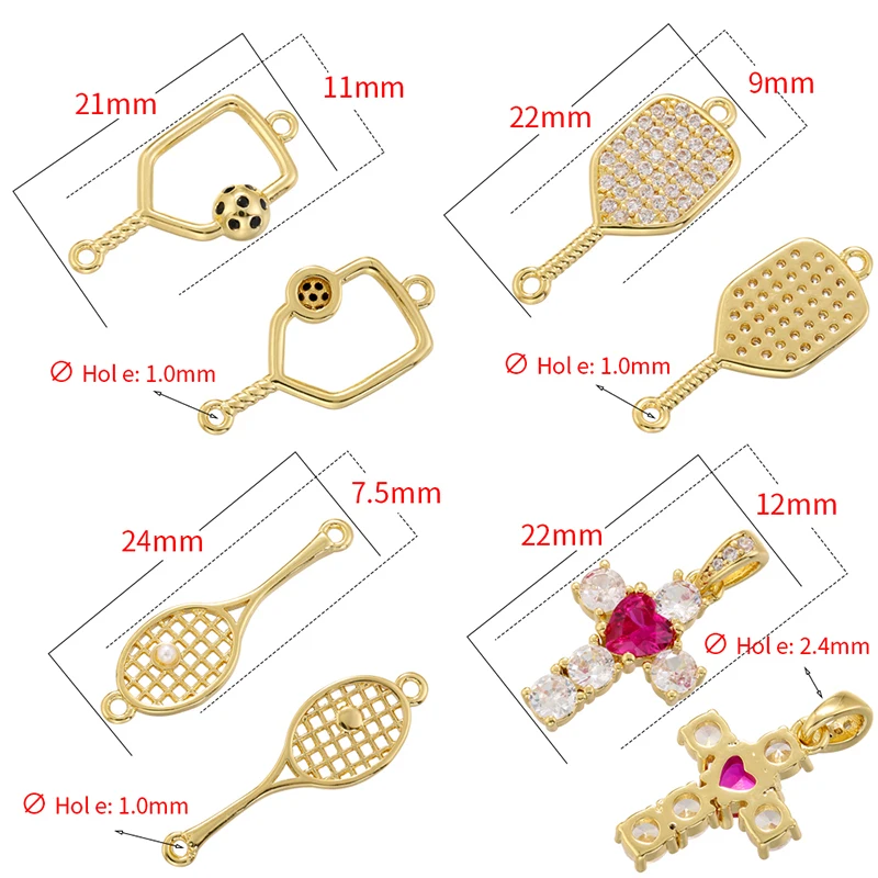 Tennis Racket-Shaped Charms Ornament Suitable for Jewelry Making Zircon Cross Pendant DIY Handmade Jewelry Accessory:VD1440