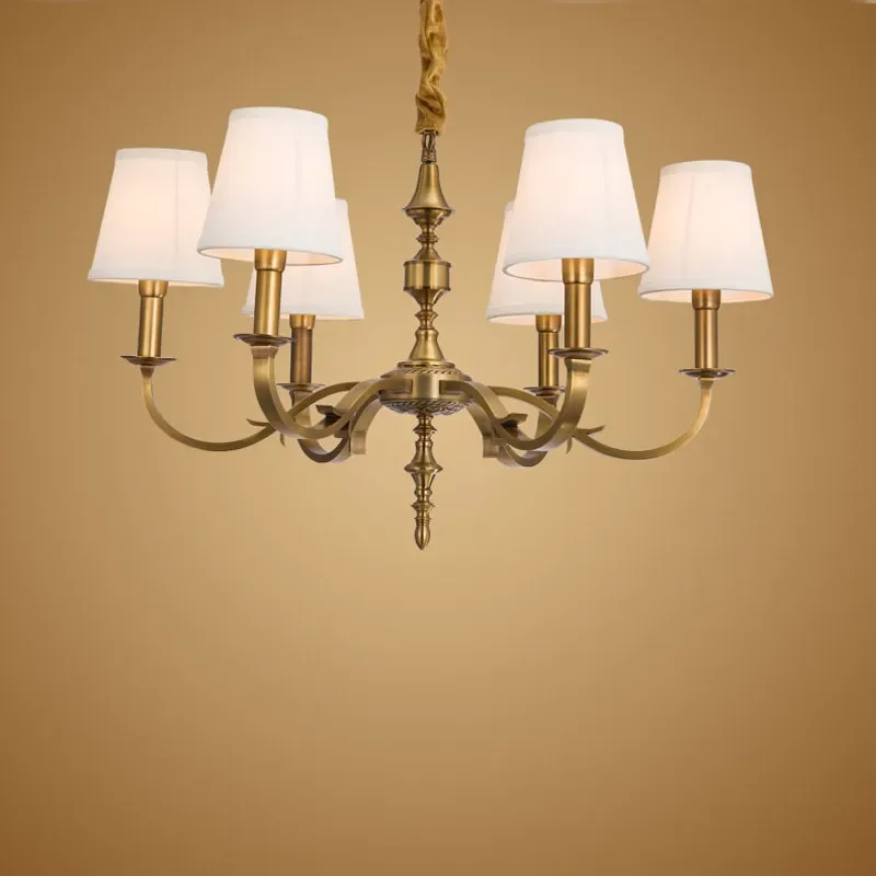 

Modern Real Bronze Copper Chandelier for Bedroom Kitchen Living Room Fabric Lampshade Ceiling Home Lighting