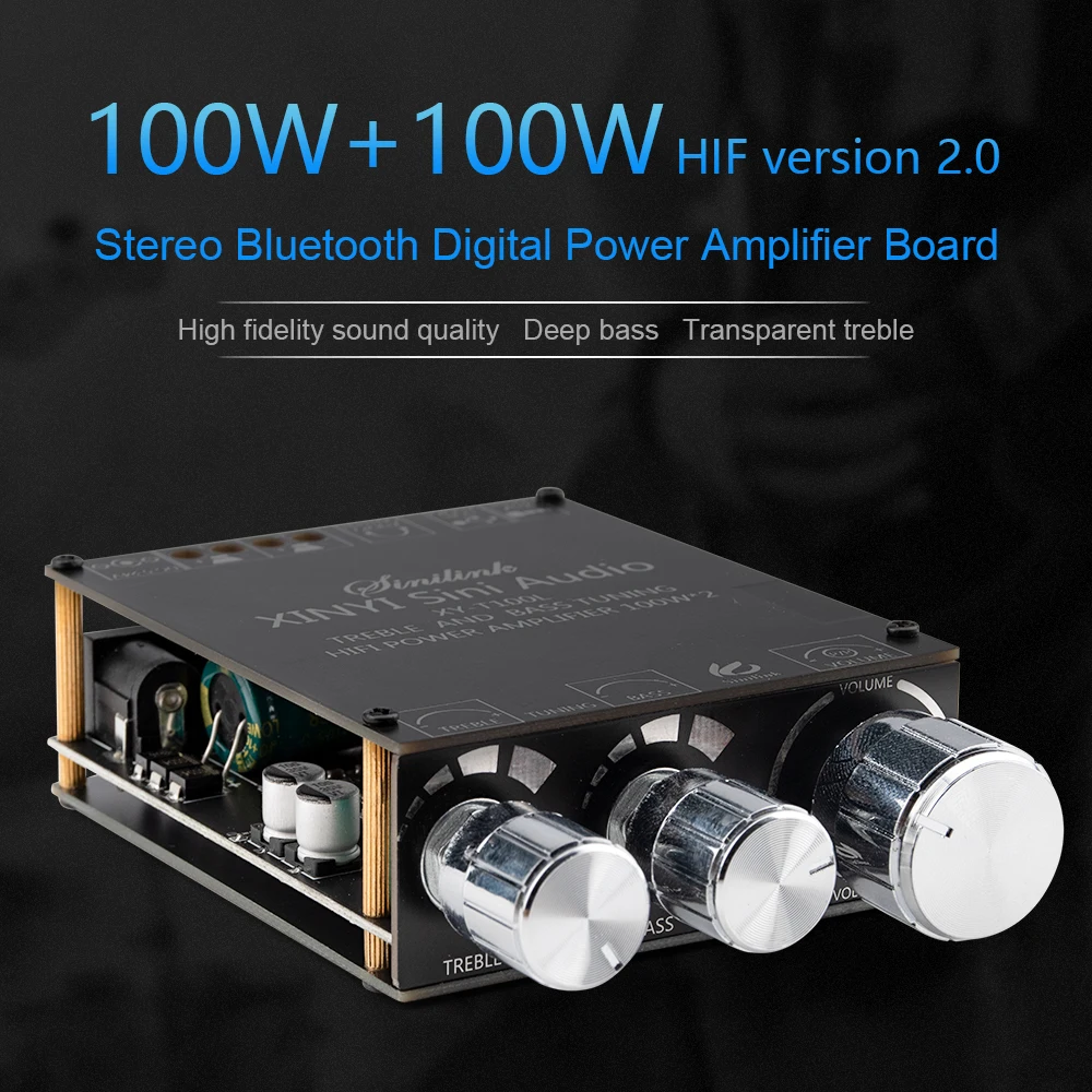 T100L BT 5.0 Stereo Digital Power Amplifier Board Module With Preamp Treble And Bass Adjustment 100Wx2