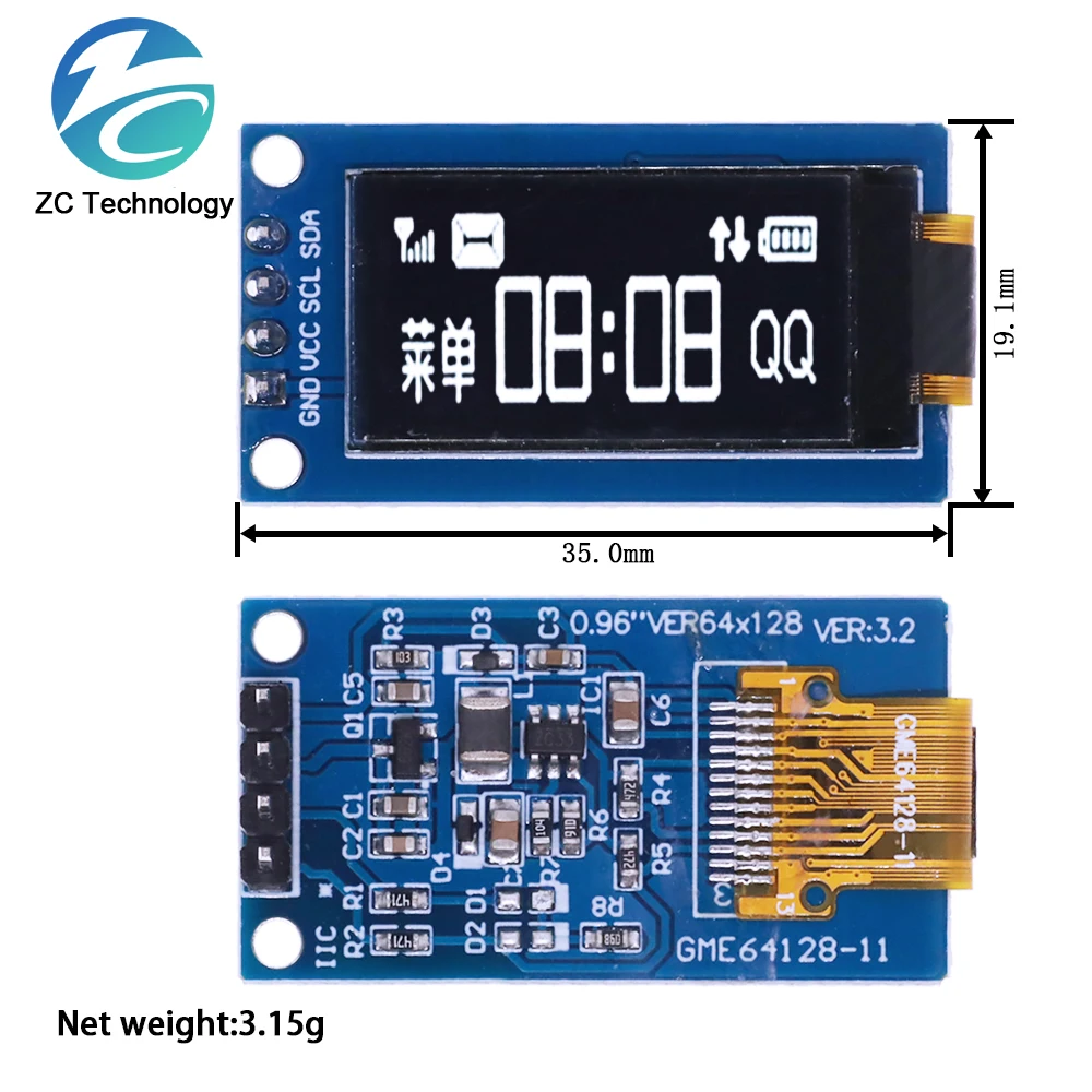 0.96 inch OLED Display 4PIN 64*128 LCD module SSD1107 LCD 0.96 "OLED Vertical Screen Module For Arduino