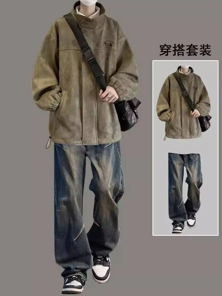 

Men's Women Suede Jacket 2025 Spring Autumn New Suede Collar Jacket Coat Casual Outerwear For Guys