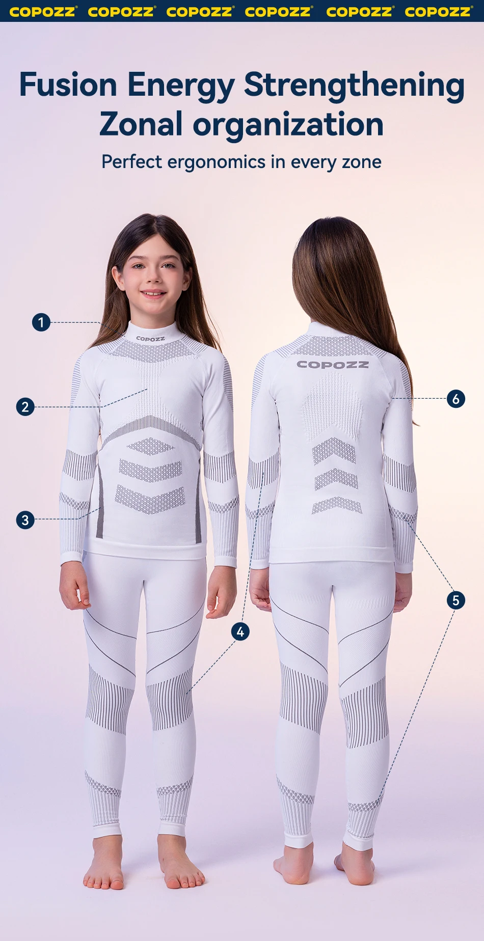 COPOZZ Nahtloses Ski-Thermo-Unterwäsche-Set für Kinder, Schweißkompression, für Jungen und Mädchen, Outdoor-Sport-Trainingsanzug, schnell trocknend, atmungsaktiv – Detail 8