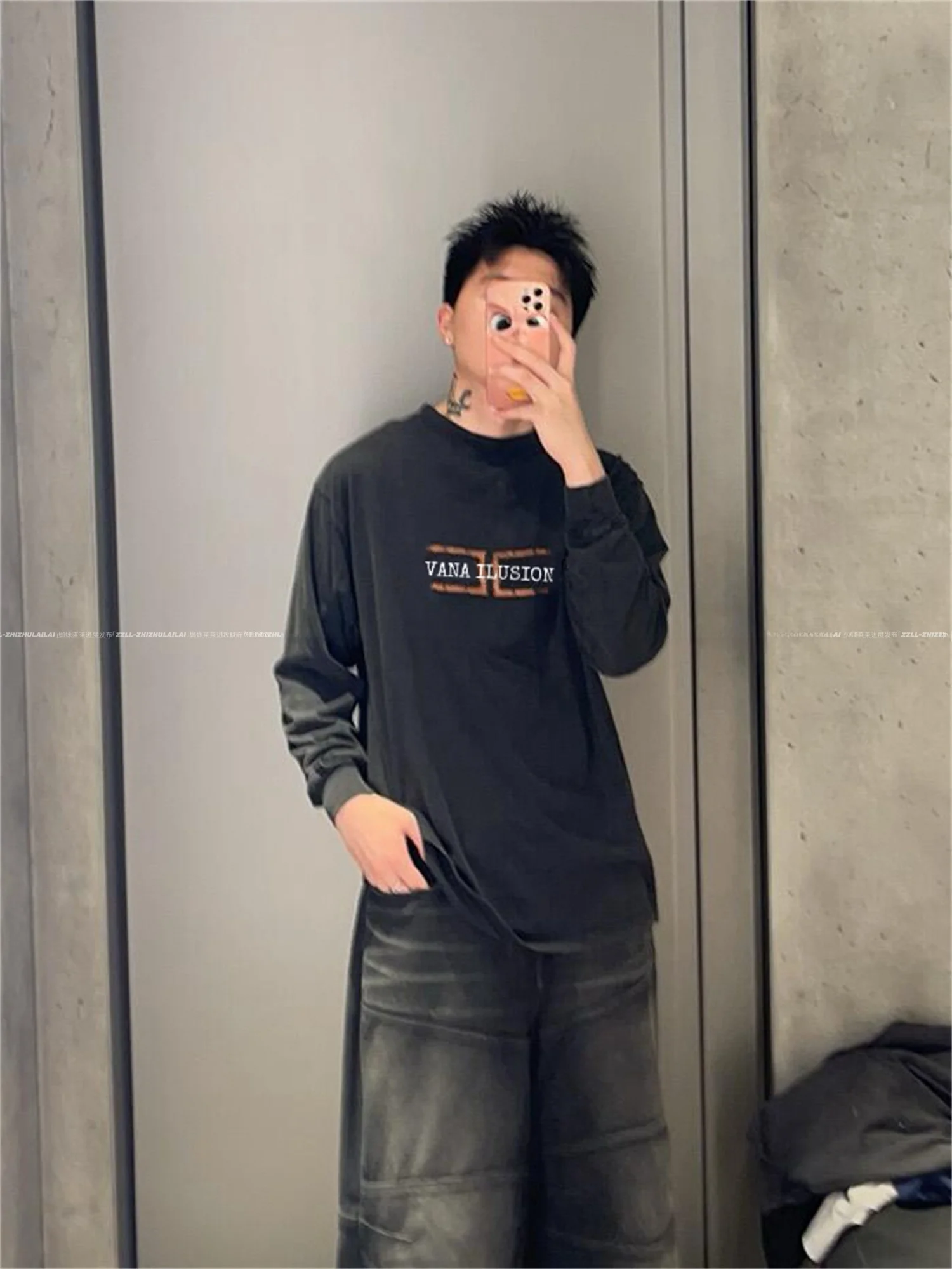 

Waed Cotton Long Sve T-irt VANA ILUSION Lo Bule Series ex Couple Sle Comfortable Breathable round Ne Pullover