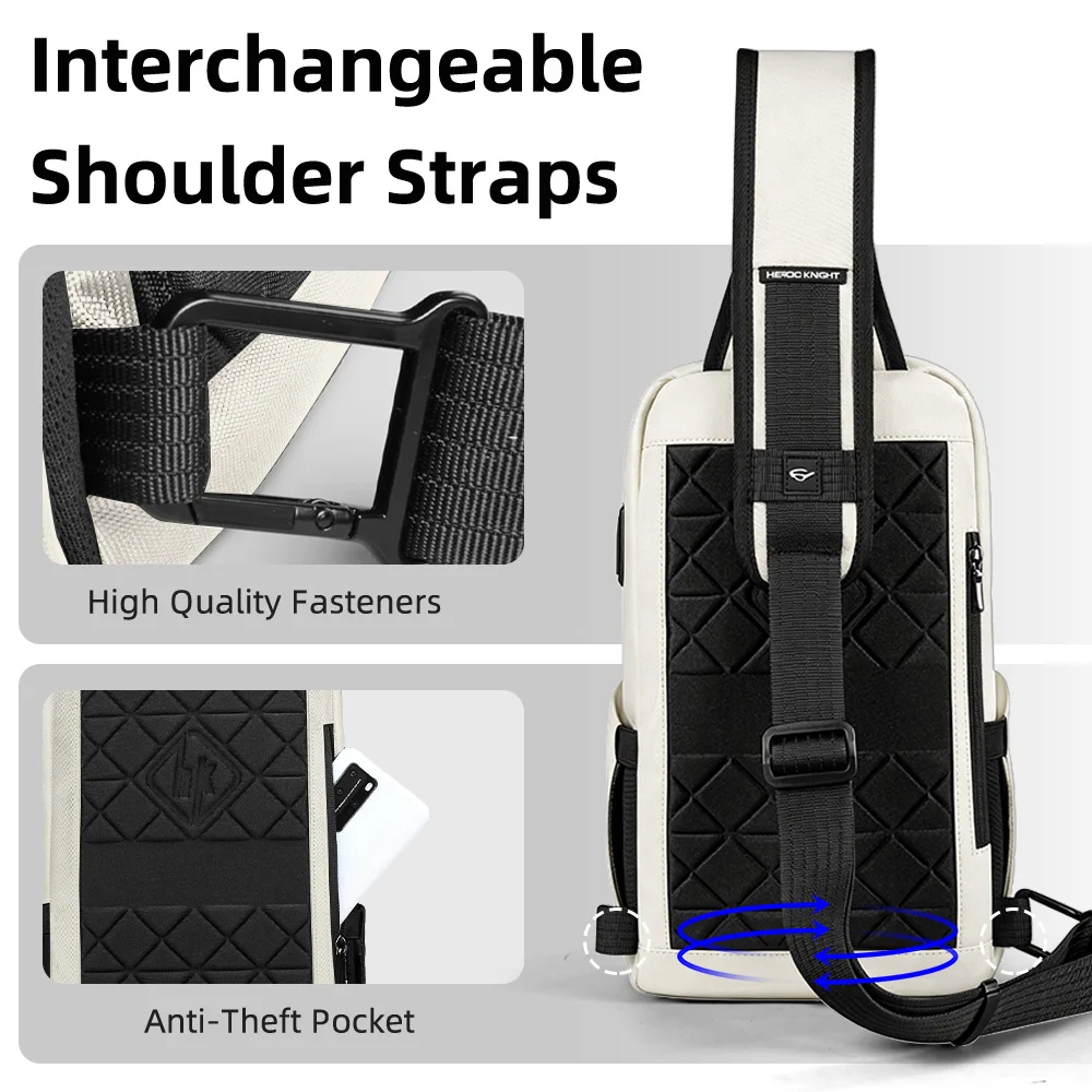 HK Multifunctional High-Quality Chest Bag Lightweight Waterproof Oxford Crossbody Bag USB Charging Port Men’s Commuter Backpack
