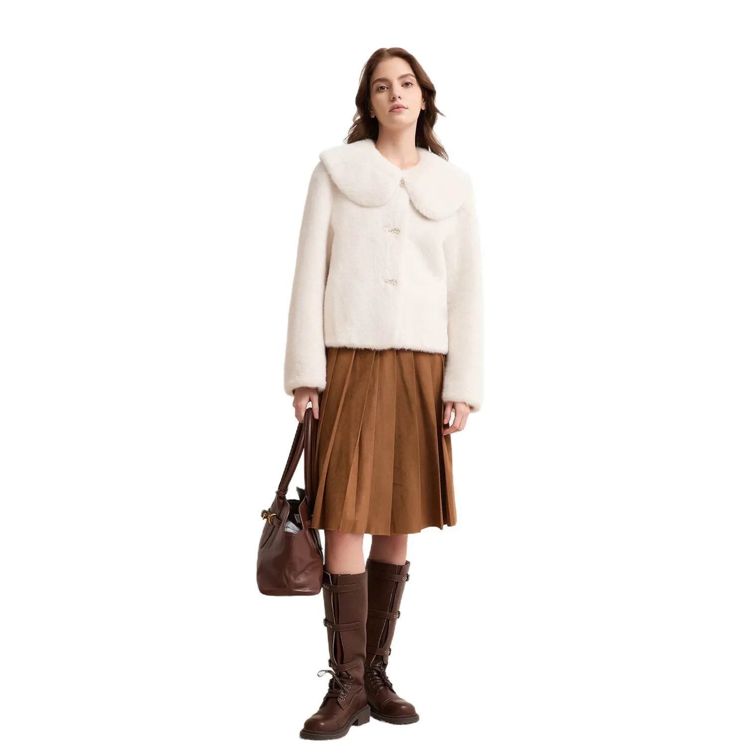 Loose Fit No Hood Coat Regular Length Sweet Style with Patchwork Doll Collar Long Sleeve Regular Sleeve Spring Women Jacket