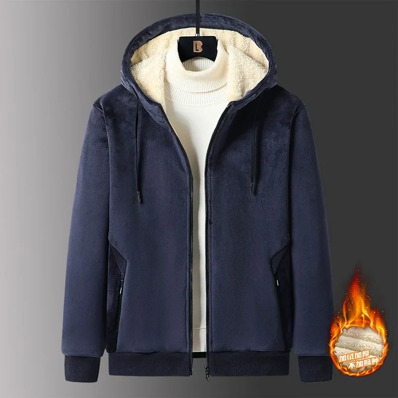 

2024 Autumn and Winter New Fashion Solid Color Lamb Wool Hoodie Men's Casual Loose Thick Warm High Quality Large Size Coat L-8XL