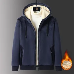 2024 Autumn and Winter New Fashion Solid Color Lamb Wool Hoodie Men's Casual Loose Thick Warm High Quality Large Size Coat L-8XL