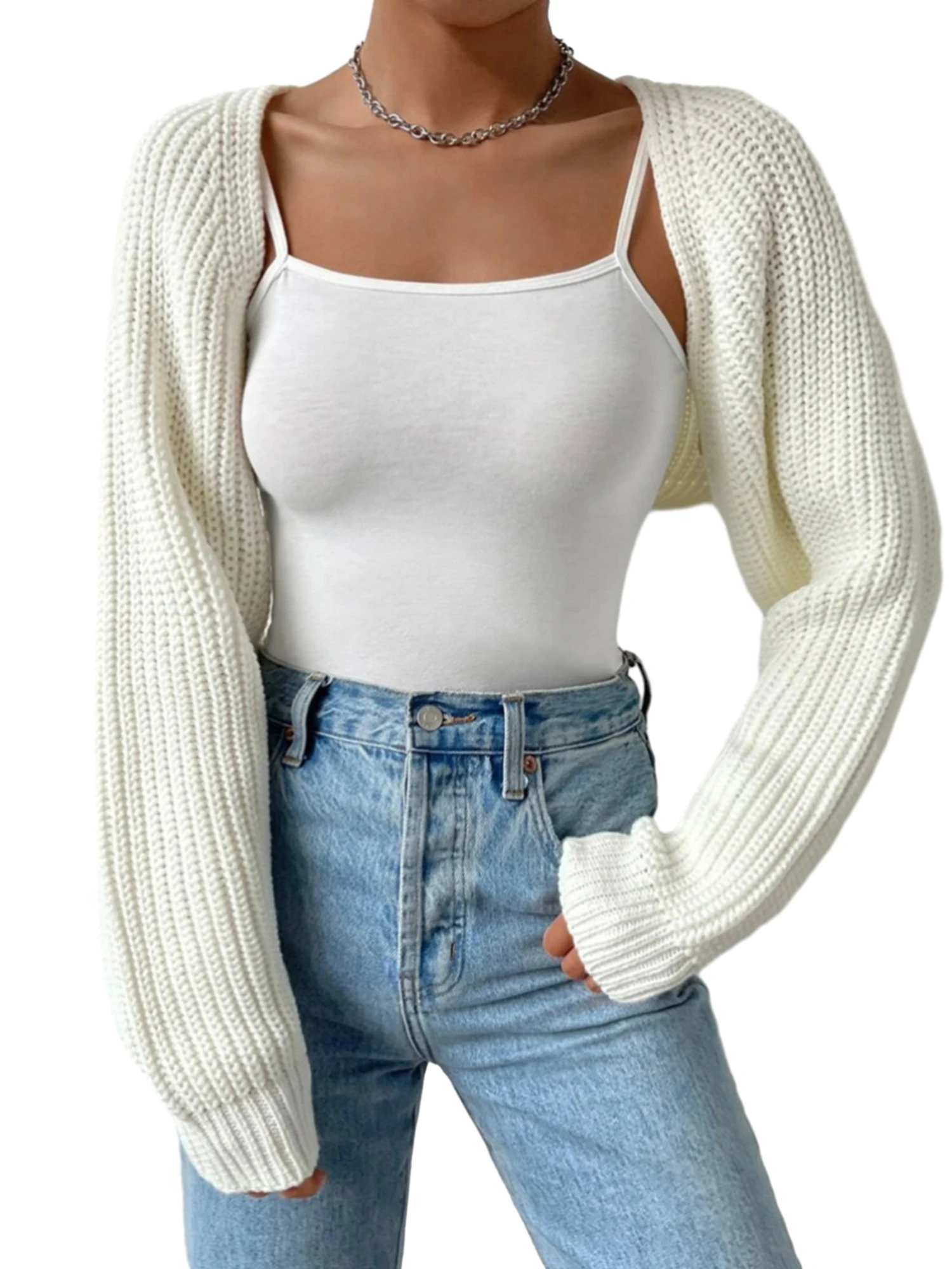 

Women s Chunky Knit Sweater Cardigan Long Sleeve Oversized Open Front Cropped Bolero Shrug Top