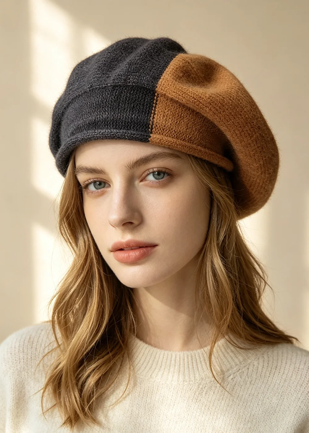 2026 Splicing colors Beret Korean Crochet Casual Versatile Bud Hat Women's Autumn and Winter British Retro Knitted Hat Female