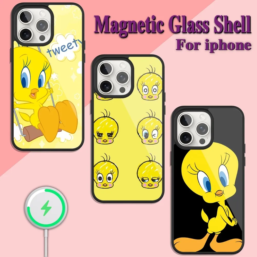 Cartoon Tweety Bird Phone Case For iPhone Charging 13 14 15 11 12 Pro Max Plus Glass Magsafe Magnetic Shell