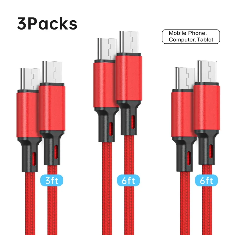 USB C to USB C Cable [3/6/6 FT, 3Pack], Fast Charging, Compatible for iPhone 15 Samsung Galaxy S22 S21 S20 S22+ Ultra 5G Note 2