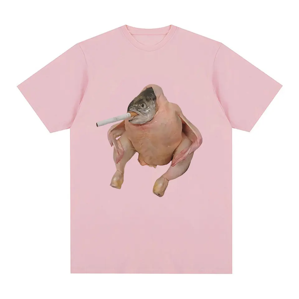 Fish Face Chicken Smoking A Cigarette Meme T shirt Funny Men/Women Clothing  Harajuku T-shirt Unisex 100% Cotton Graphic T Shirts