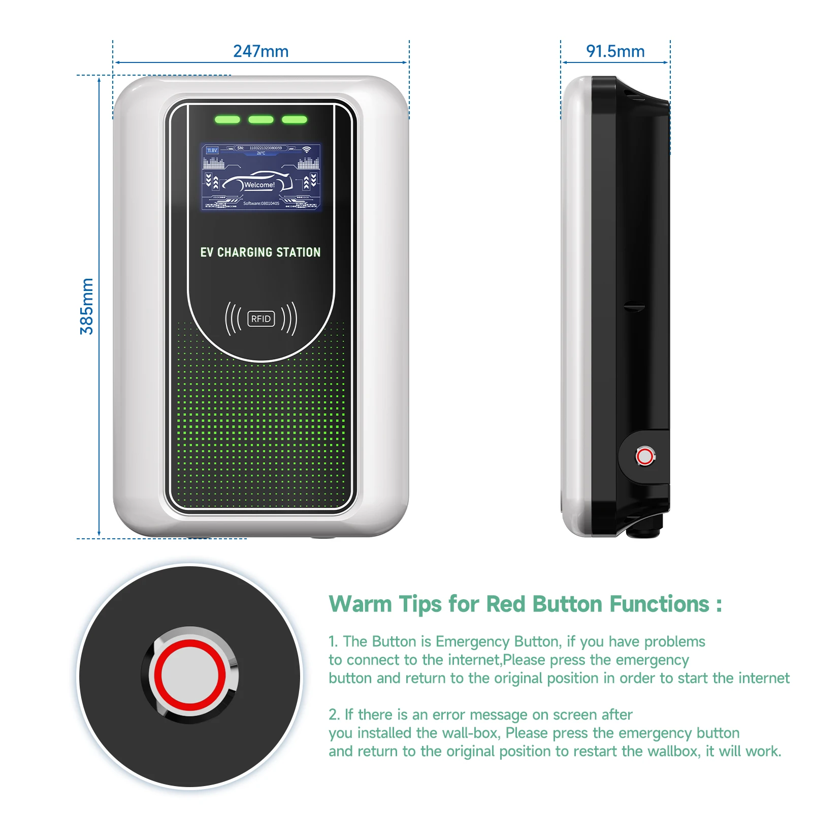 22KW 32A EV Charging Station 7KW 32A Electric Vehicle Charger Type2 IEC62196-2 EVSE Wallbox 11KW 16A Wallmount APP WIFI Control