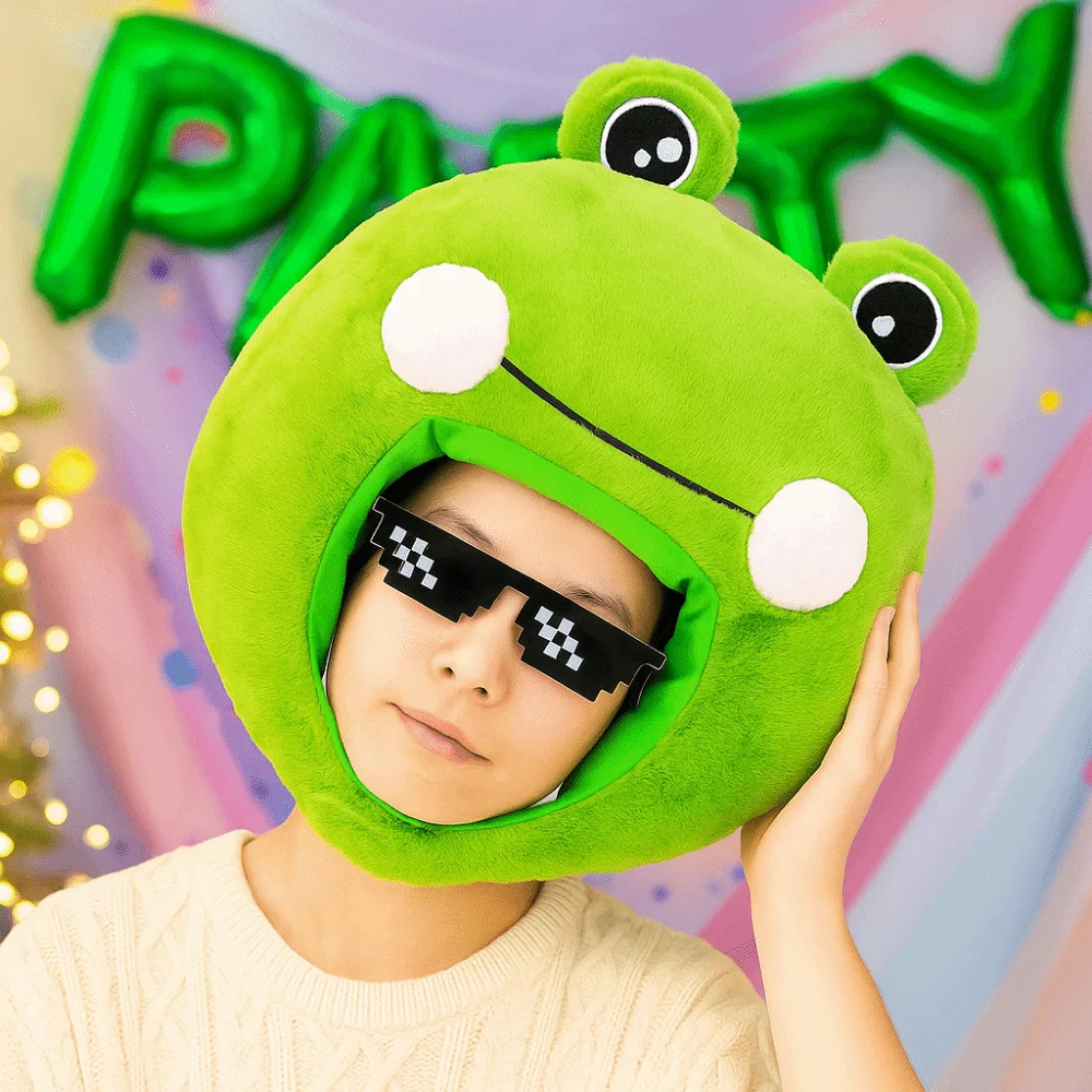 

Cute Big Frog Eyes Frog Plush Hat Plush Material Funny Cartoon Headgear Cap Novelty Green Frog Headgear Dress Up Photo Props