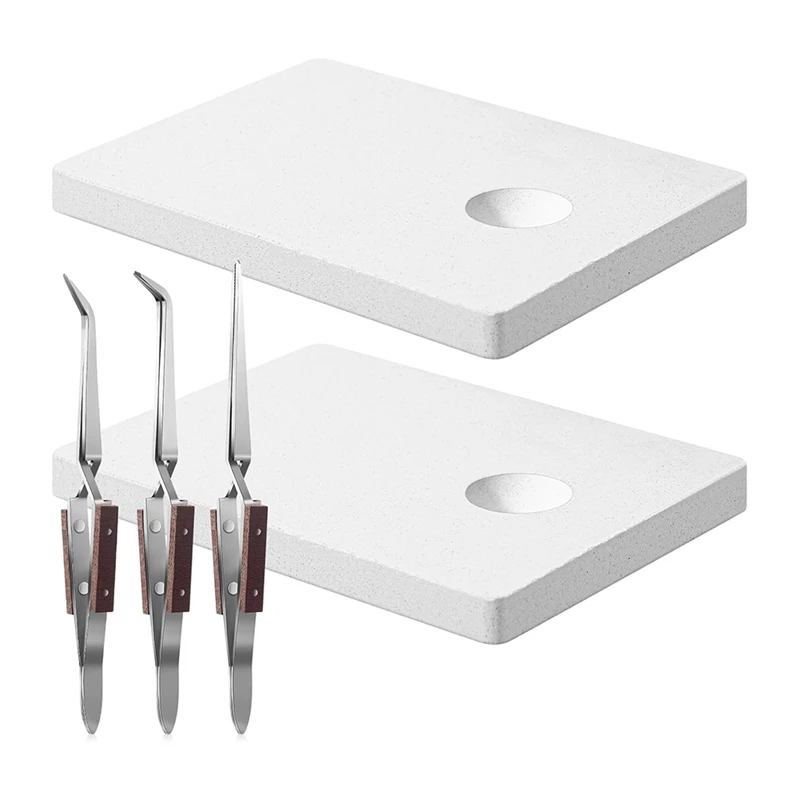 WCS-5 Piece Jewelry Soldering Kit 2 Ceramic Soldering Plates Soldering Plate With Round Grooves 3 Reverse Lock Tweezers