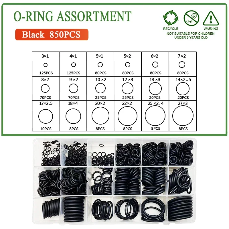 

850pcs NBR O Ring Seal Gasket Thickness CS 1/2/2.4/2.5/3mm Nitrile Butadiene Rubber Spacer Oil Resistance Washer Round Shape