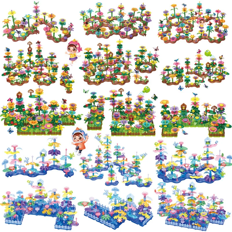 الفتيات المحيط المرجان اللبنات الاطفال زهرة حديقة باقة اللعب الإبداعية تزايد DIY بها بنفسك حديقة الأزهار بين الوالدين والطفل