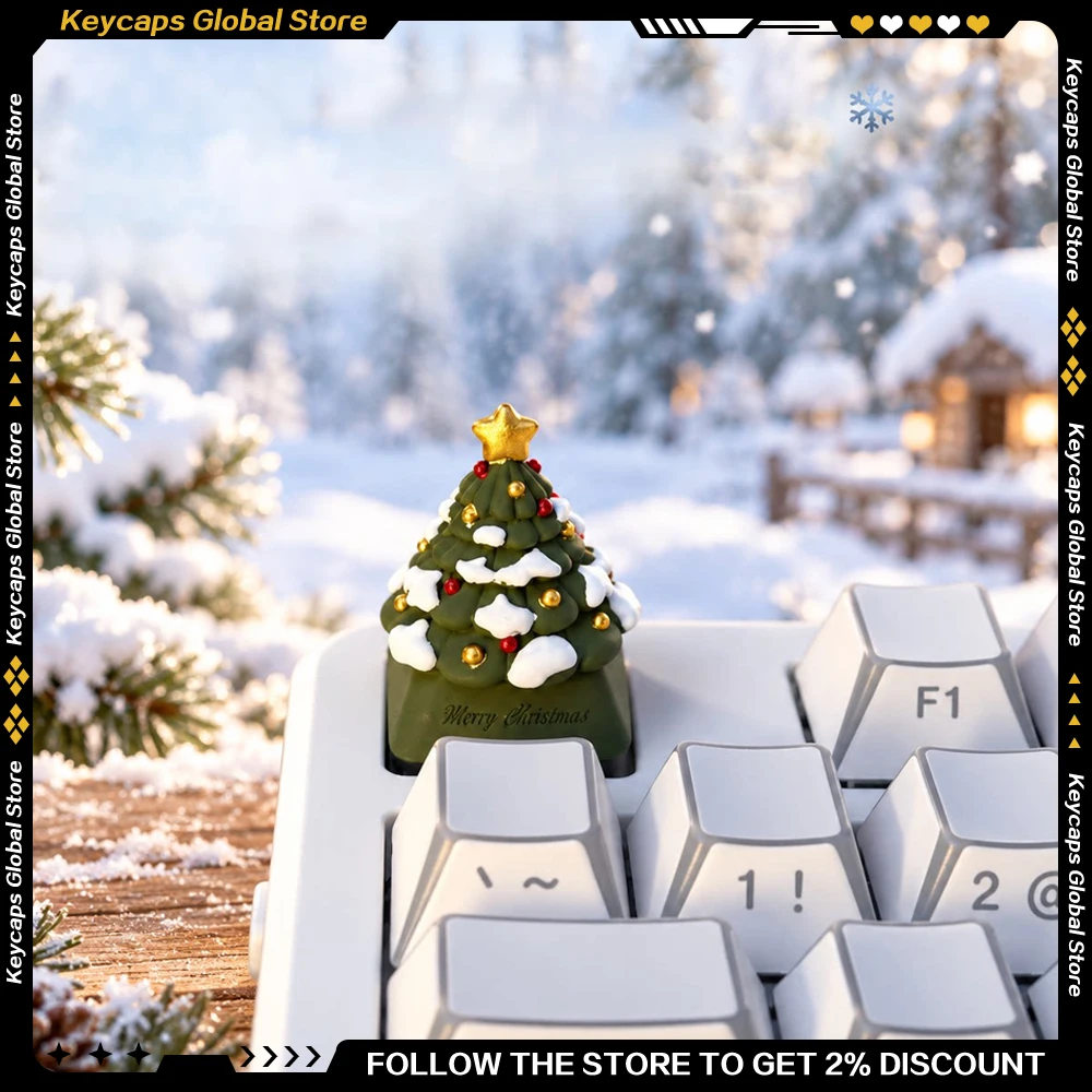 Christmas Themed Christmas Tree ESC Single Handmade Keycaps Resin Custom MX Cross Mechanical Keyboard Christmas Gifts