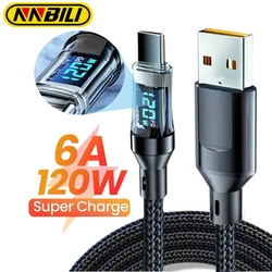 NNBILI 120W USB A to Type C Super Fast Charge Cable Type C Data Cord for Xiaomi POCO Samsung With Led Digital Display Cable ﻿