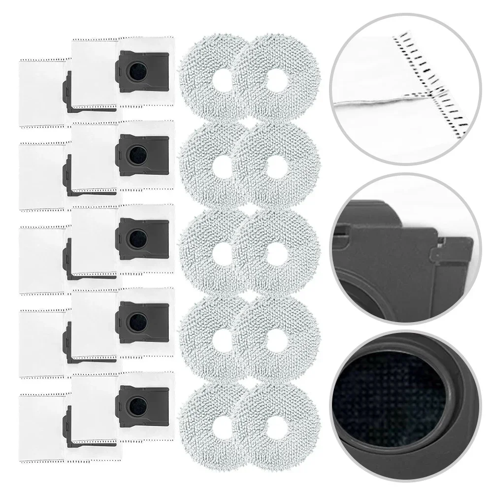 10 Mop Pads And 10 Large Capacity Dust Bags Multi Layer Filter System For MOVA E40 Ultra Robot Vacuum Cleaner Parts Kit