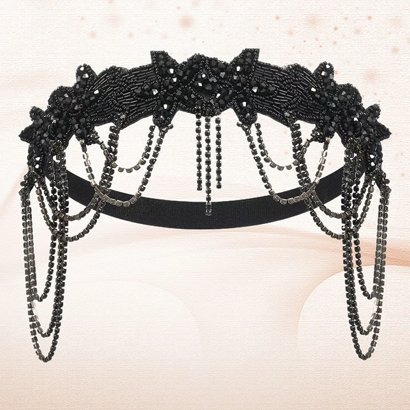 Stilvolle und einzigartige Stirnbänder, Kopfbedeckungen, Haarschmuck für den Abschlussball, verstellbarer, elastischer Kopfschmuck mit Strassfransen – Detail 6