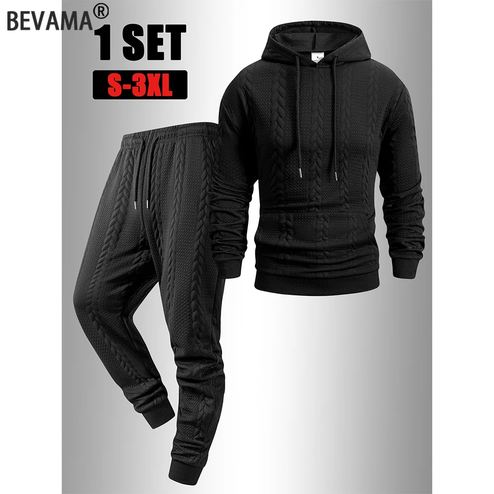 

Men's Autumn Jacquard Pattern Casual Two-Piece Set Hooded Sweatshirt and Pants with Pockets Regular Fit Outdoor Sport Suit