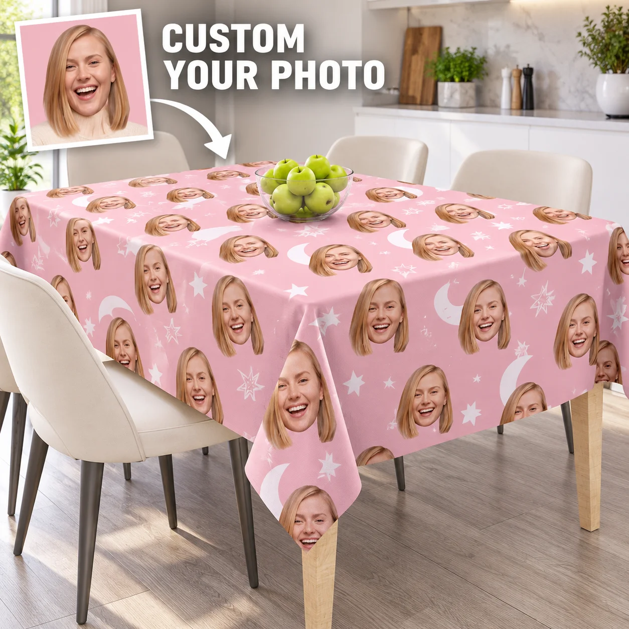 Custom Photo Tablecloth Personalized Face Headshot Table Cover For Birthday Graduation Party Dining Party Table Decor Gift