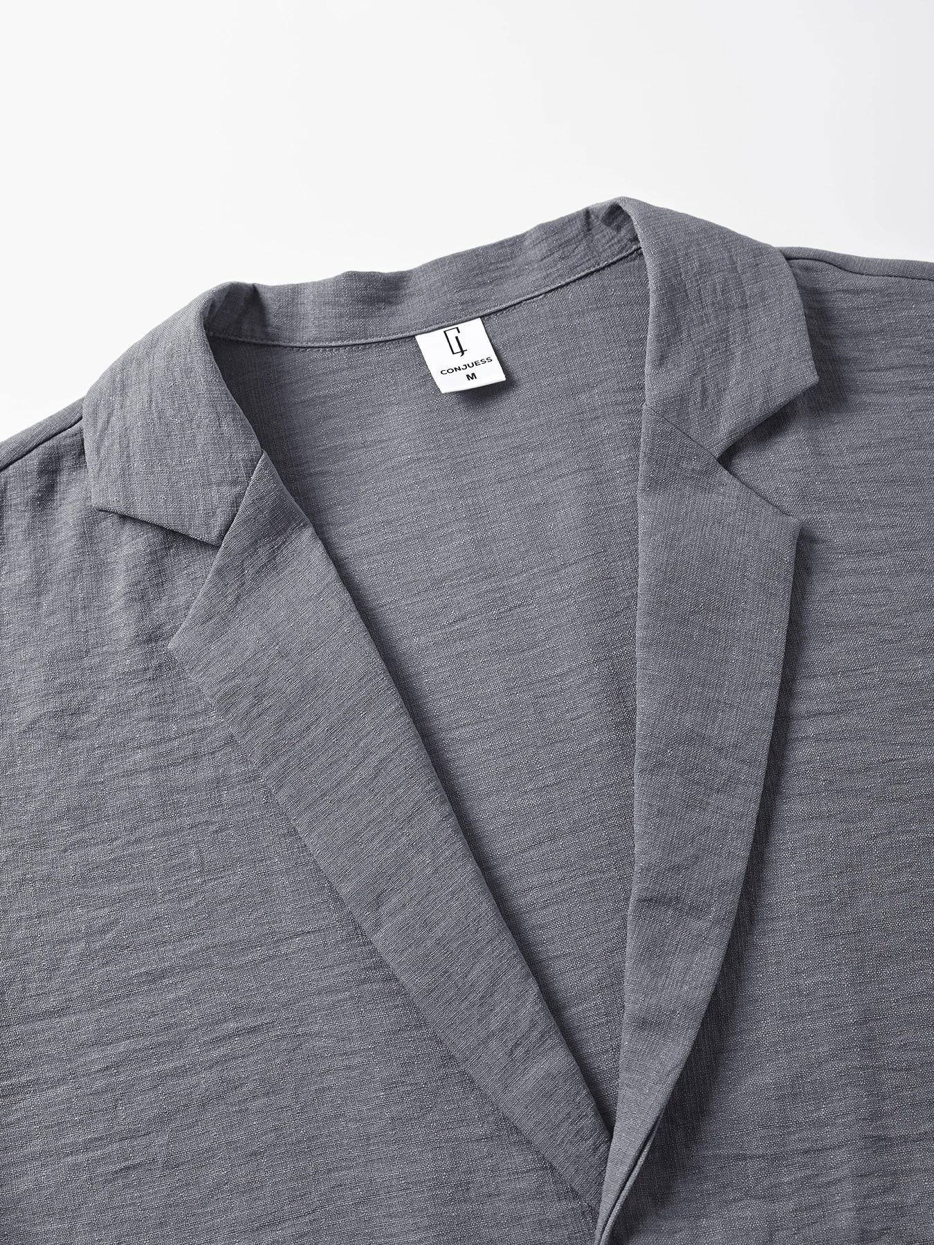 Men's Gray Textured Short-Sleeved Blazer and Shorts Two-Piece Set, Summer Casual Suit, Men's Light Business Daily Outfit Set view 4