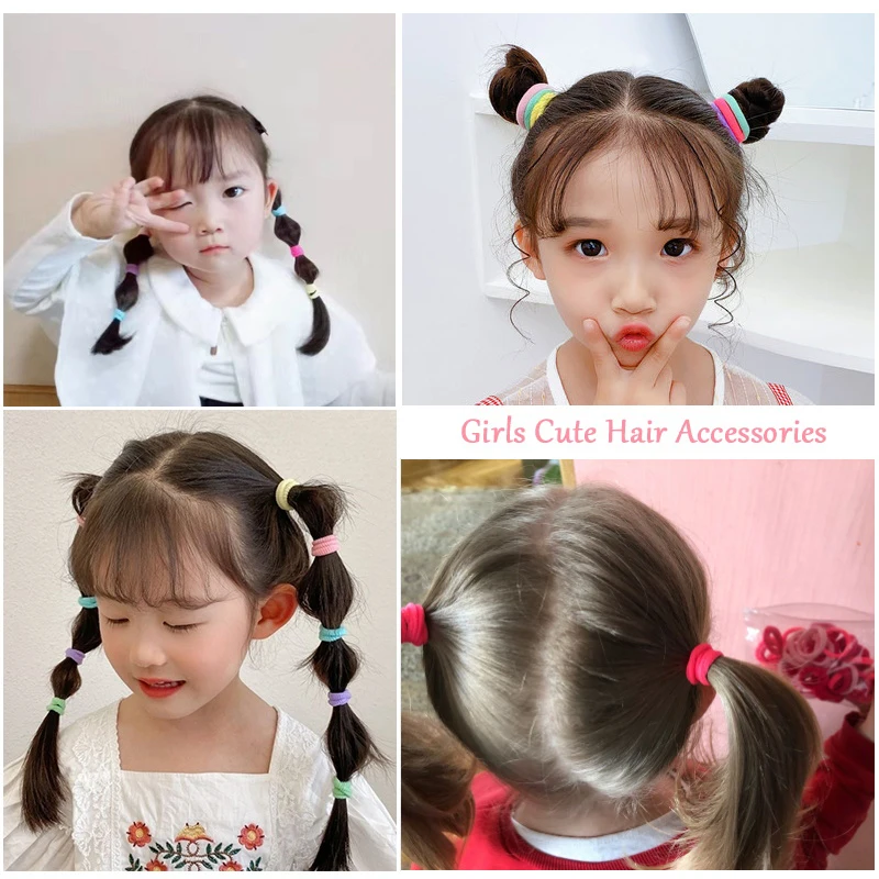 50/100pcs/Set Kids Colorful Nylon Elastic Hair Bands Ponytail Holder Hair Ties Gum Rubber Band Headband Girls Hair Accessories