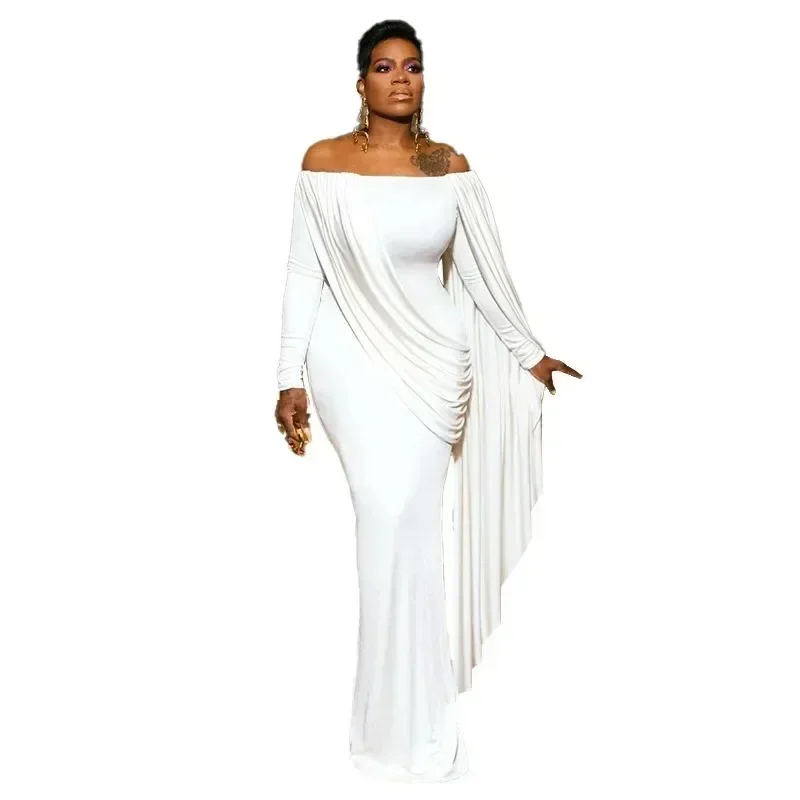 2024 Autumn African Dresses for Women Fashion  Long Sleeve White Polyester Party Evening Long Maxi Dress Gowns Africa Clothing