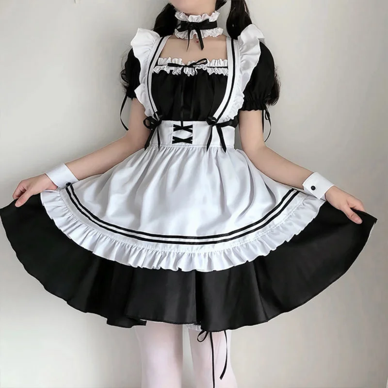 ロリータメイドコスプレ衣装,女の子と女性のためのかわいい日本の衣装,アニメショーの服,黒いドレス,高品質,2022