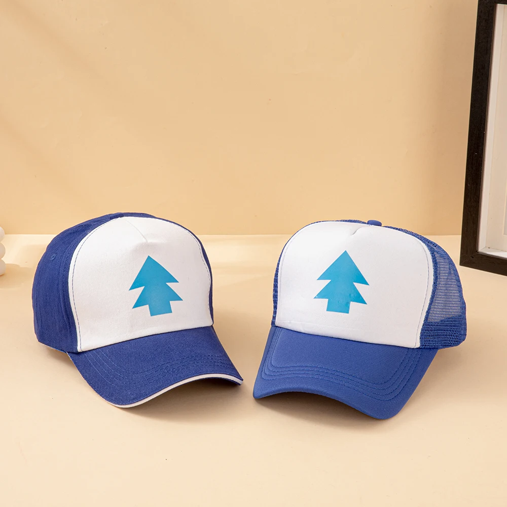 Anime Gravity Falls Dipper Pines Blue Pine Tree Print Trucker Hat Men Women Cartoon Cosplay Adjustable Baseball Cap for Outdoor