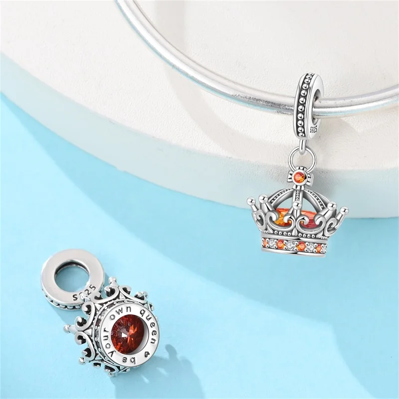 

New 925 Sterling Silver Queen's Crown Charms Pendant For Women Fit Original Bracelet DIY Valentine's Day Jewelry Gifts