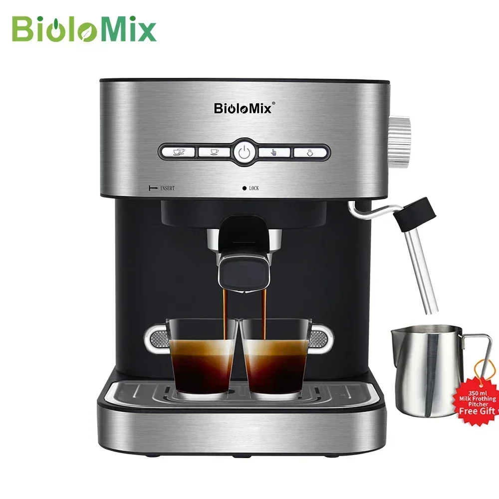 BioloMix 20 Bar 1050W Semi Automatic Espresso Coffee Machine Coffee Maker with Milk Frother Cafetera Cappuccino Hot Water Steam