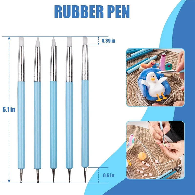 أدوات التنقيط AA80-9PCS، أداة نحت الطين السيليكوني، أدوات الرسم على شكل كرة الطين