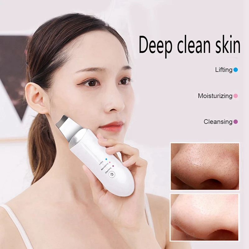 2X Ultrasonic Facial Skin Scrubber Beauty Machine Ion Deep Face Cleaning Peeling Shovel Exfoliating Skin Care Device