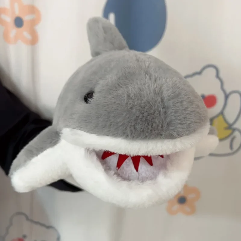 New Stuffed Plush Animal Toys Gray Shark Hand Finger Story Puppet Cute Dolls Educational Baby Toys Simulated Shark Children Gift