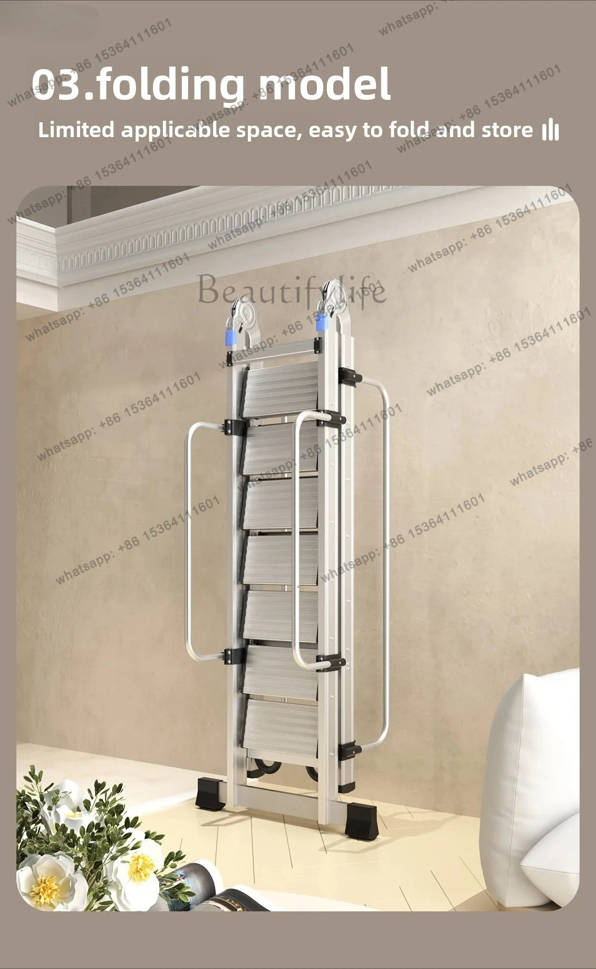 Staircase High Handrail Safety Household Folding Ladder Special Ladder for Climbing to the Roof