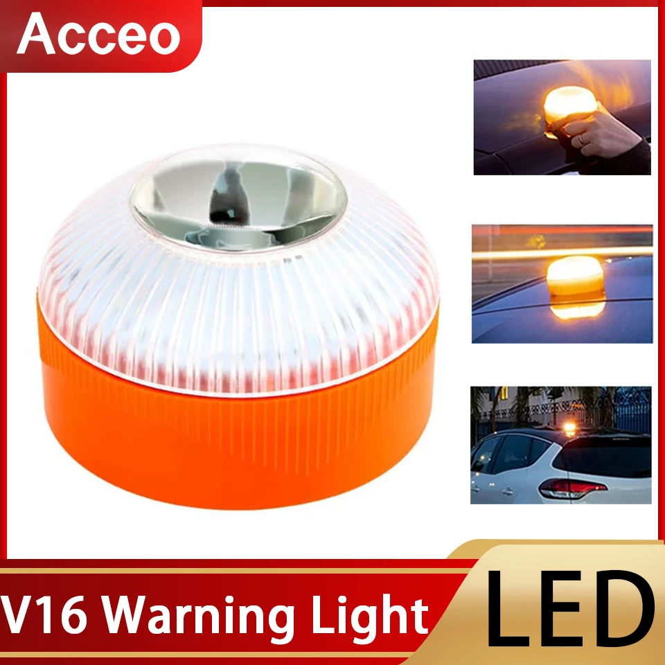 Spain Warning Light LED White Yellow Flash Traffic Emergency Car Beacon With Battery Strong Magnetic Base