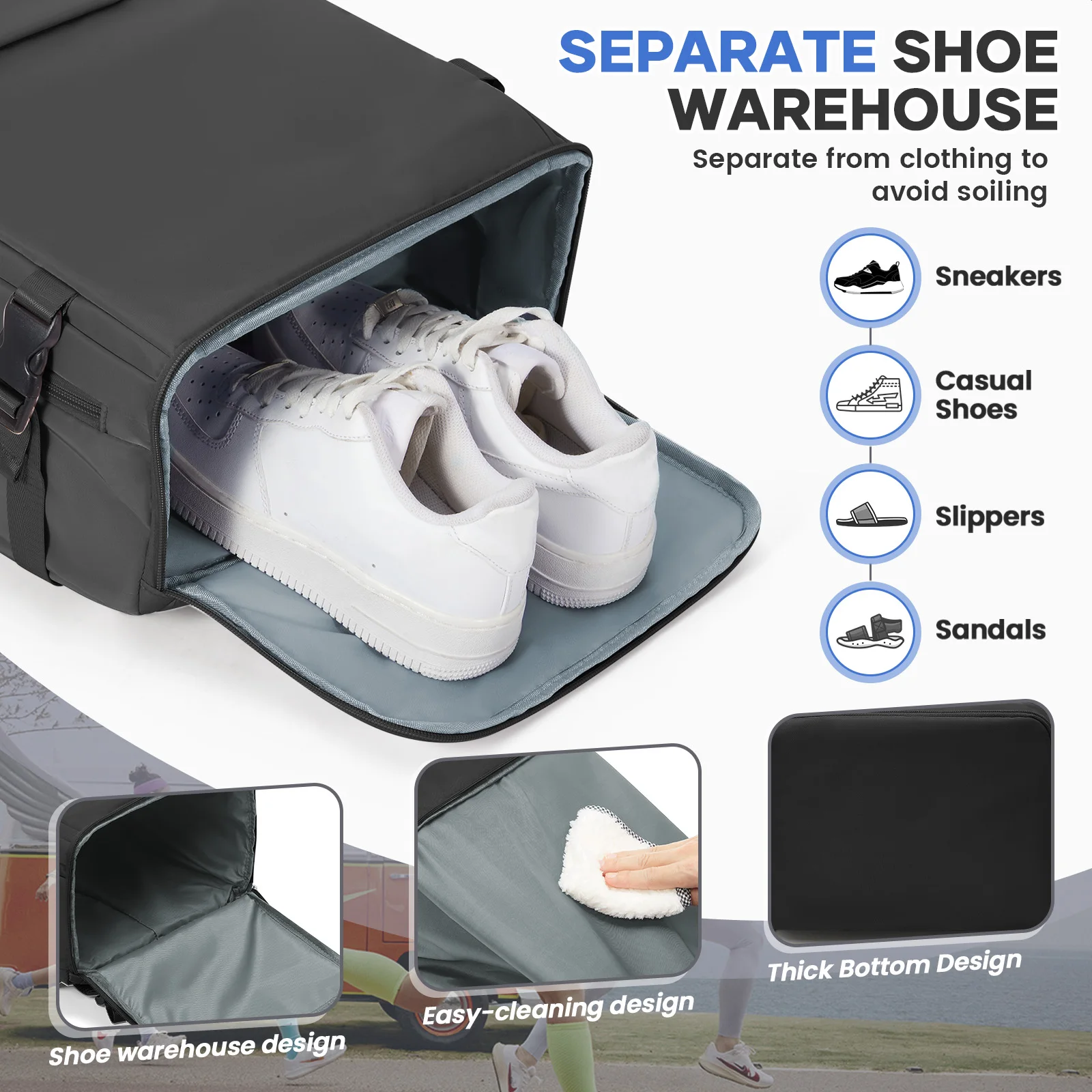 경량 유니섹스 여행 백팩 기능성 디자인 신발 수납칸 가방- 다기능 노트북 백팩, 하이킹, 학교용