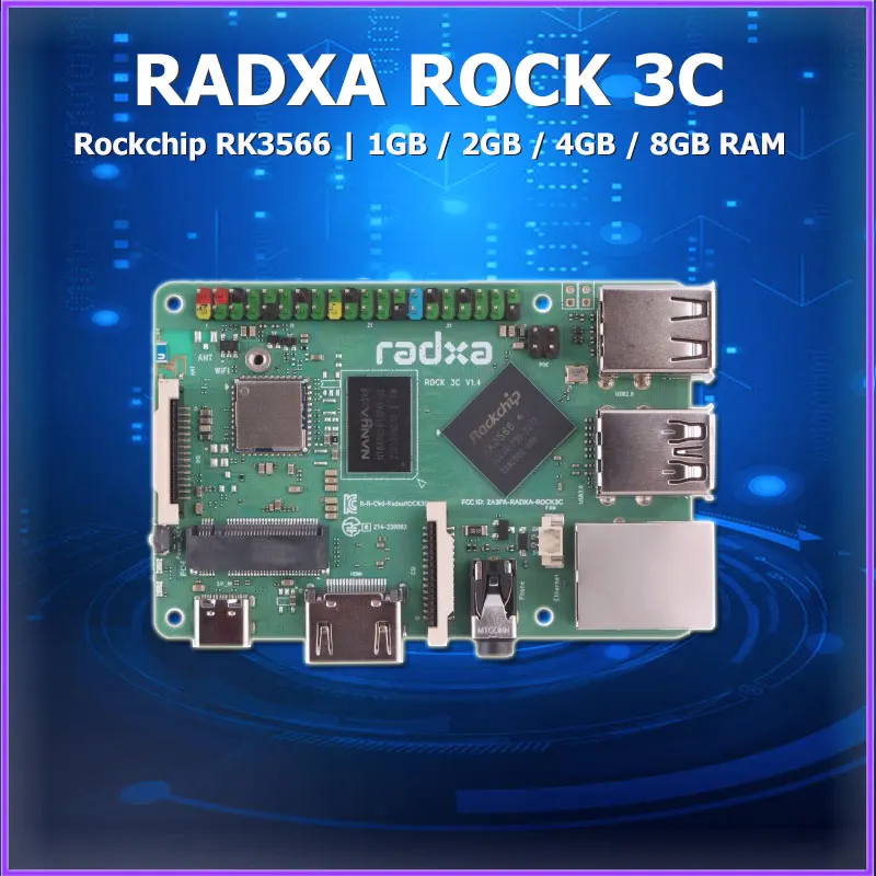 Radxa ROCK 3C Rock Pi 3 Model C 1GB 2GB 4GB 8GB RAM Rockchip RK3566 Quad-core Cortex A55 Development Board