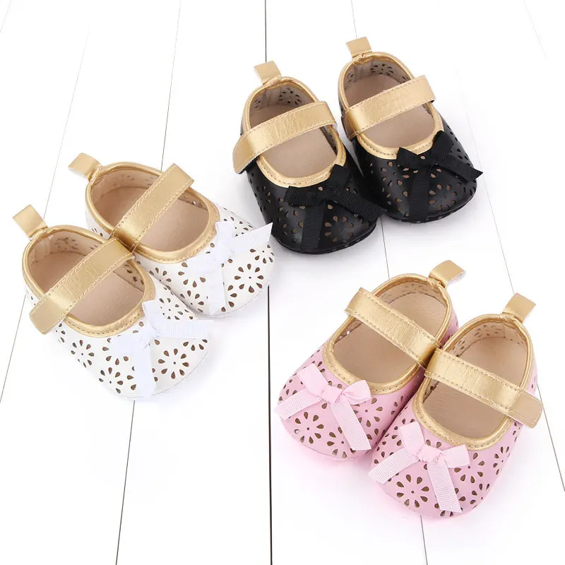 0-18M Newborn PU Bow Decoration Baby Shoes Anti Slip Cloth Sole Shoes For Girls Attending Parties Princess Shoes Step Shoes