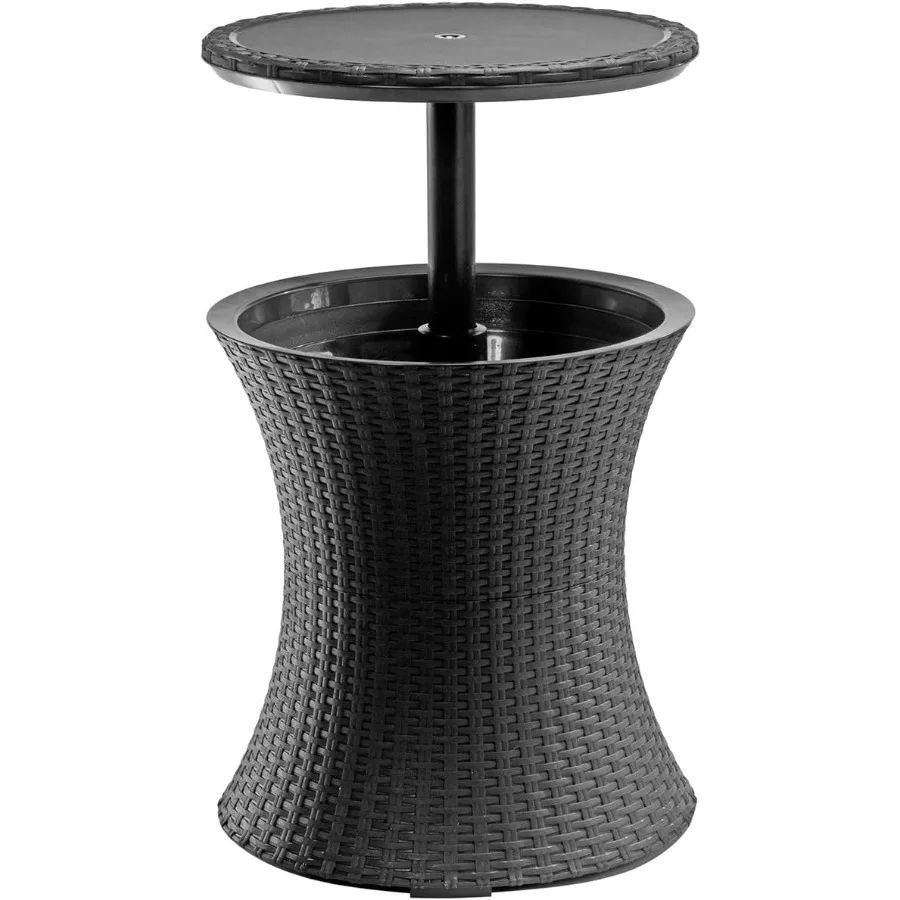 Pacific Cool Bar Muebles de patio al aire libre y mesa auxiliar para bañera de hidromasaje con enfriador de vino y cerveza de 7,5 galones en gris oscuro para exteriores E