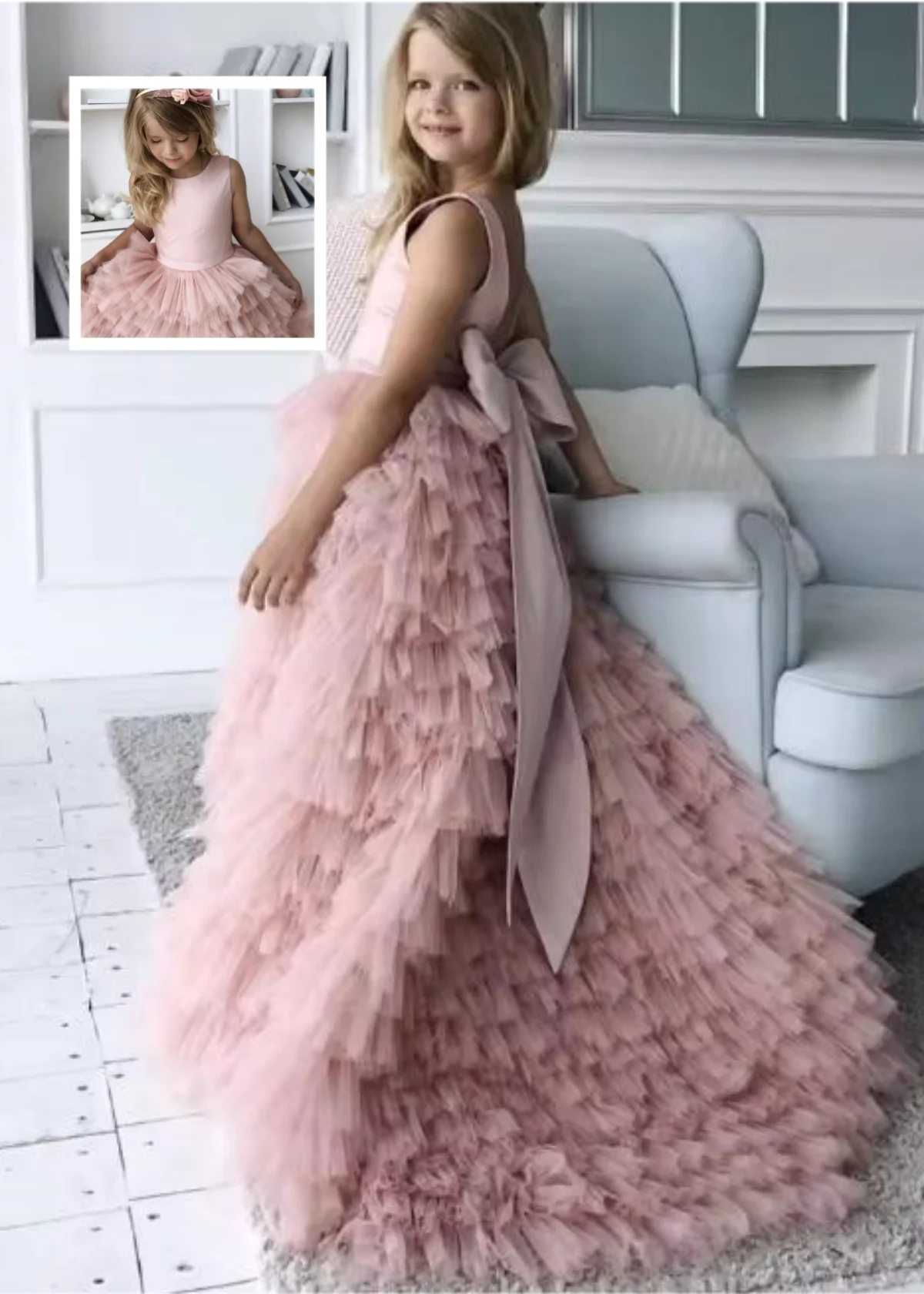 

Cute Little Princess Flower Girl Dress Puffy Skirt Adorable Girls' Evening Dress Layered Children's Birthday Party and Prom Dres