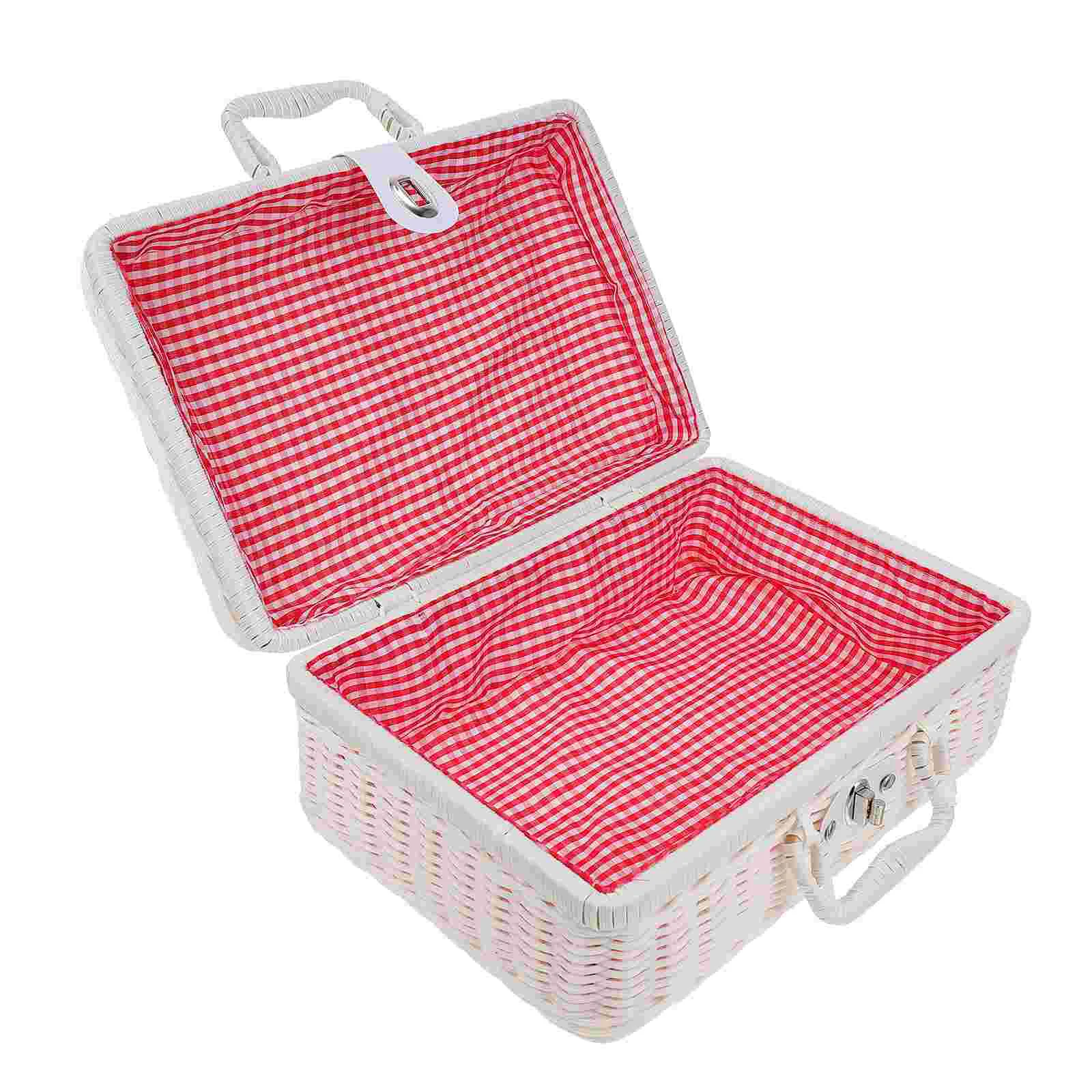 Rattan Suitcase Toy Woven Retro Handwoven Decorate Simulated Polyester Storage Travel Vintage